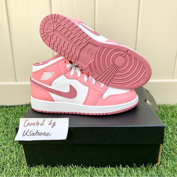 Nike air Jordan 1 mid GS pink white shoes - Picture 3 of 5